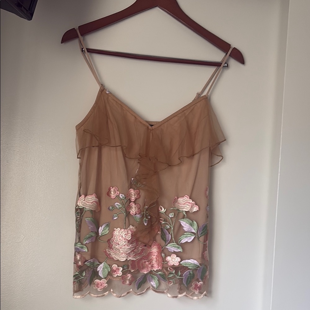 VENUS Tan and Pink Ruffled Camisole